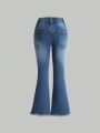 Young Girl Ripped Raw Hem Flare Leg Jeans