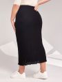 SHEIN Mulvari Plus Lettuce Trim Ribbed Knit Skirt