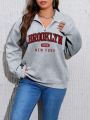 Plus Letter Graphic Half Zip Drop Shoulder Sweatshirt