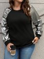SHEIN LUNE Plus Size Colorblock Drop Shoulder Round Neck Sweatshirt