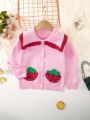 Young Girl Strawberry Pattern Statement Collar Cardigan