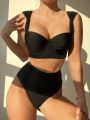 SHEIN Swim Chicsea Solid Color Bikini Set With Underwire And Ruched Details