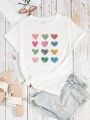 Women's Love Heart Printed Short Sleeve T-shirt