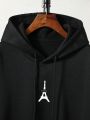 Men's Plus Size Letter Printed Hooded Sweatshirt With Drawstring