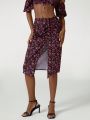 Mauricio Caetano Ditsy Floral Print Drawstring Split Thigh Skirt