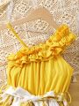 SHEIN Kids SUNSHNE Tween Girls' Ruffle Trim Detail Belted Dress