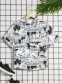 SHEIN Kids HYPEME Boys' Casual Street Style Cartoon Characters & Letter Printed Turn-Down Collar Shirts