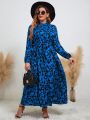 SHEIN Modely Plus Size Women's Full Print Belted Maxi Dress