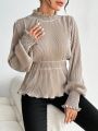 SHEIN Privé Lantern Sleeve Top Adorned With Ruffled Hem