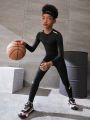 Male Teenagers Black Suit With Yellow Printed Strips, Elastic, Skin-friendly, Comfortable, Sweat-absorbent And Breathable Sportswear