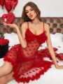Heart Shape Lace Mesh Perspective Sexy Nightgown