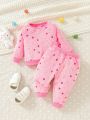 SHEIN Baby Girl Polka Dot Embroidery Sweatshirt & Sweatpants