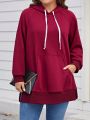 SHEIN LUNE Plus Size Solid Color Hooded Sweatshirt With Pocket And Drawstring