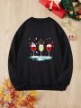 Plus Christmas Print Thermal Lined Sweatshirt