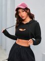 SHEIN Daily&Casual Women'S Ultra Short Drawstring Sporty Sweatshirt