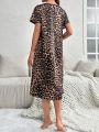 Leopard-print Loose-fit Short Sleeve Pajamas With Round Neck