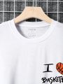 Men'S Letter & Basketball Print Drop Shoulder Short Sleeve T-Shirt