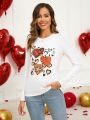 EMERY ROSE Valentine's Day Women Long Sleeve Heart Print T-Shirt