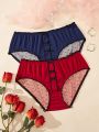 2pcs/Set Plus Size Women's Panties With Bow Decoration