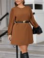 SHEIN Clasi Plus Size Solid Color Loose Fit Round Neck Long Sleeve Dress
