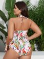 SHEIN Swim Vcay Plus Size Tropical Printed Halter One-Piece Swimsuit