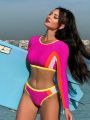 SHEIN Swim SPRTY Colorblock Two-piece Swimsuit Set