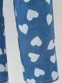 Tween Girl Allover Heart Print Straight Leg Jeans