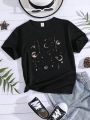 Girls' Starry Sky Print Round Neck T-Shirt