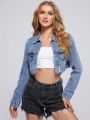 Flap Pocket Crop Denim Jacket