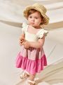 Cozy Cub Baby Girl Square Neck Short Sleeve Colorblock Patchwork Dress