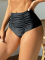 SHEIN Swim Basics Solid Color High Waist Bikini Bottom With Pleats