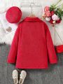 SHEIN Kids CHARMNG Tween Girl Lapel Neck Teddy Coat & Hat