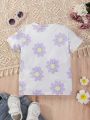 SHEIN Kids Nujoom Toddler Girls' Casual Short Sleeve T-Shirt For Summer