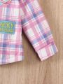 Baby Girls' Cute Checked Embroidered Badge Coat