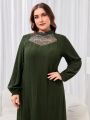 Plus Size Solid Color Lace Collar Long Sleeve Dress