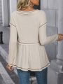 SHEIN LUNE V-Neck Cinching Waist Long Sleeve T-Shirt