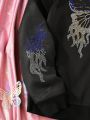 Teen Girl Rhinestone Butterfly Graphic Zip Up Hoodie