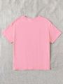 Teen Girls' Pink Hip Hop Streetwear Short Sleeve T-Shirt With Letter Print