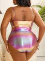 SHEIN Swim SXY Plus Size Women'S Gradient Metallic Fabric One-Piece Swimsuit