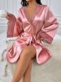 Women's Lace Trimmed Belted Robe
