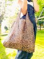 Leopard Print Contrast Binding Shopper Bag