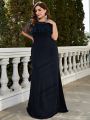 Plus Contrast Mesh Ruffle Trim Chiffon Bridesmaid Dress