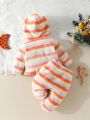 Cute Striped Coral Fleece Warm Baby Girls' Pajama Set