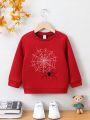 Young Boy Spider Web Print Thermal Lined Sweatshirt