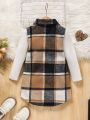 SHEIN Kids CHARMNG Girls Casual Shirt Collar Plaid Coat Autumn And Winter