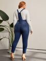 SHEIN LUNE Plus Size Women's Slim Fit Denim Overalls