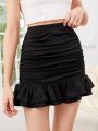 SHEIN Teen Girls Ruched Ruffle Hem Skirt