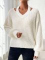 SHEIN LUNE Solid Color Hollow Out Oversized Casual Sweater With Drop Shoulder