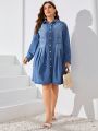 SHEIN LUNE Plus Size Women'S Denim Shirt Dress