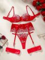 Women's Floral Embroidery Underwire Bra And Panty Set